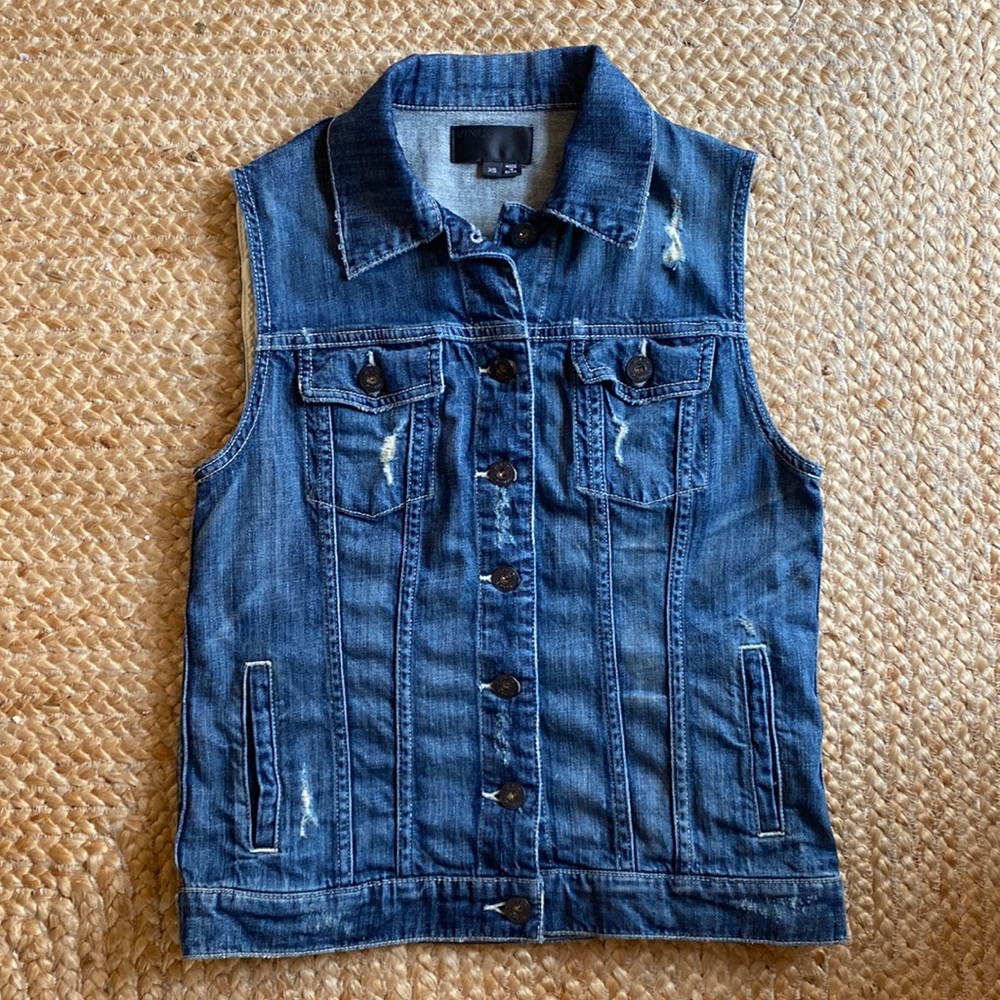 Vince Denim Distressed Jean Vest Wrecked Wash